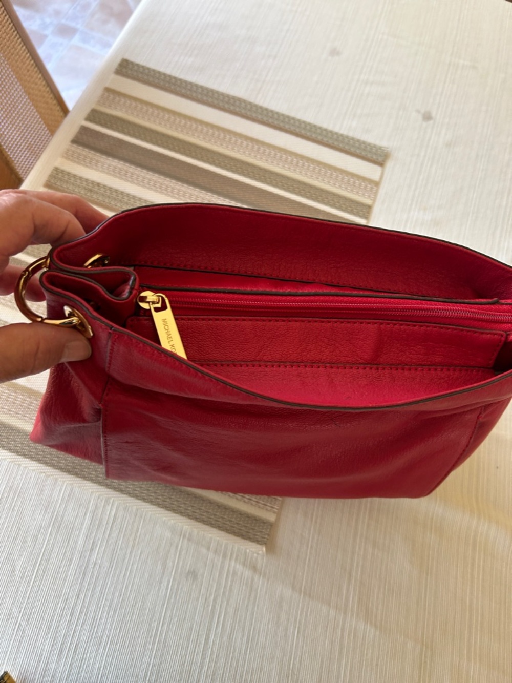 Michael Kors Braided-Handle Red Leather Shoulder Bag with Gold Hardware - Picture 9 of 9